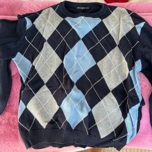 Brandy Melville Argyle Crewneck Sweater - Black, Blue, Gray